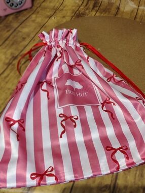 Tree Hut Pink & White Striped Satin Drawstring Pouch